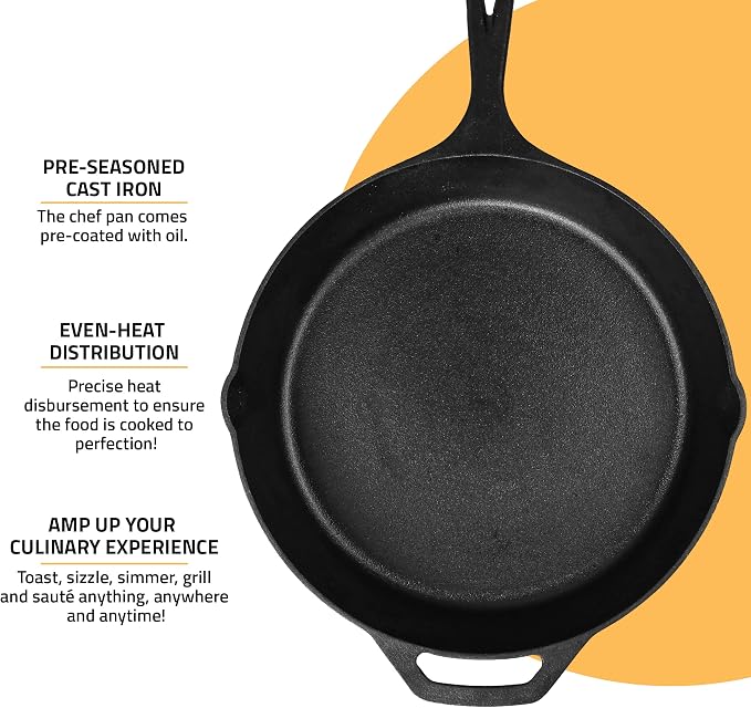 Utopia Kitchen Cast Iron Frying Pan 10.25 Inch, Cast Iron Chefs Pan, Pre - Image 4
