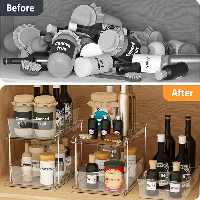 Fabspace Pull-out Home Organizer, 2 Pack 2 Tier Clear Bathroom Organizer - Image 6