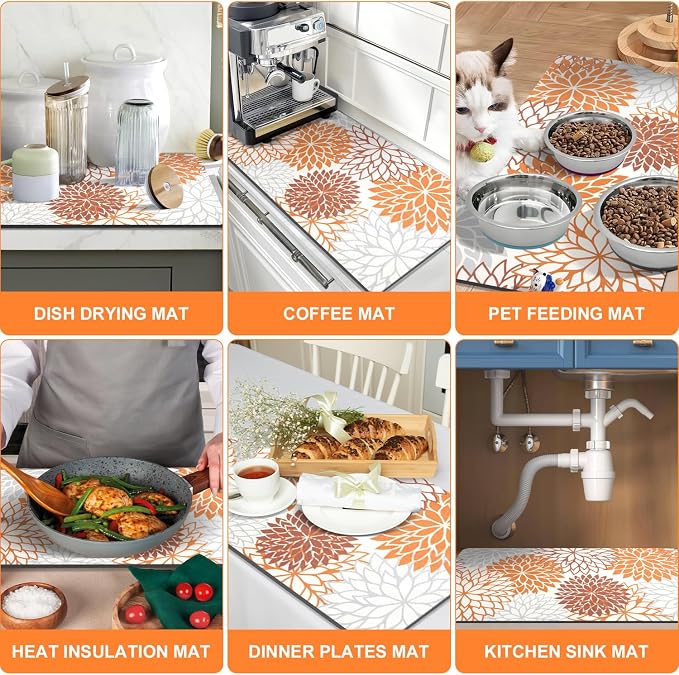Findosom 2PCS 16" x 24" Fall Dish Drying Mat & 24" x 5.5" Sink Splash Guard - Image 6