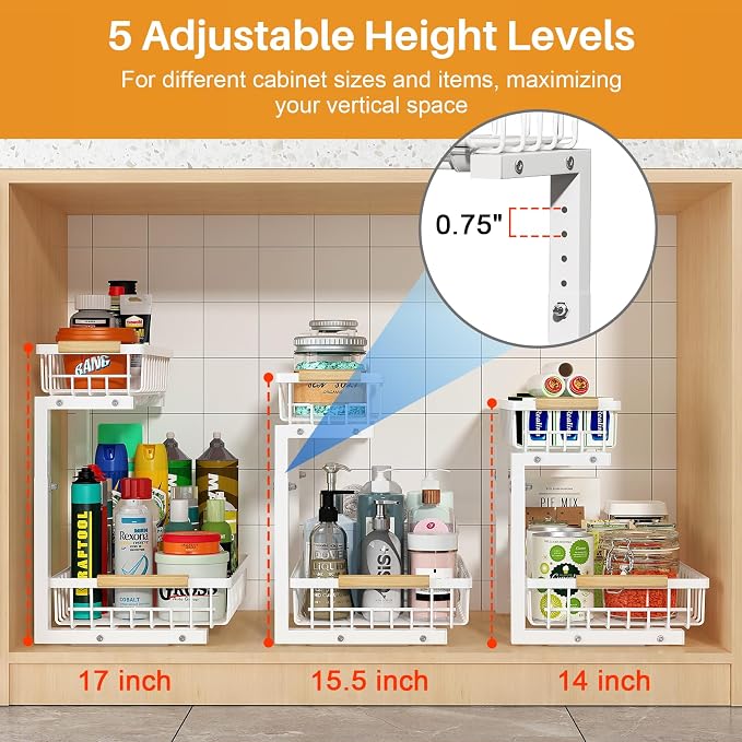 REALINN Under Sink Organizer, Height Adjustable Under Sink Organizers and - Image 5