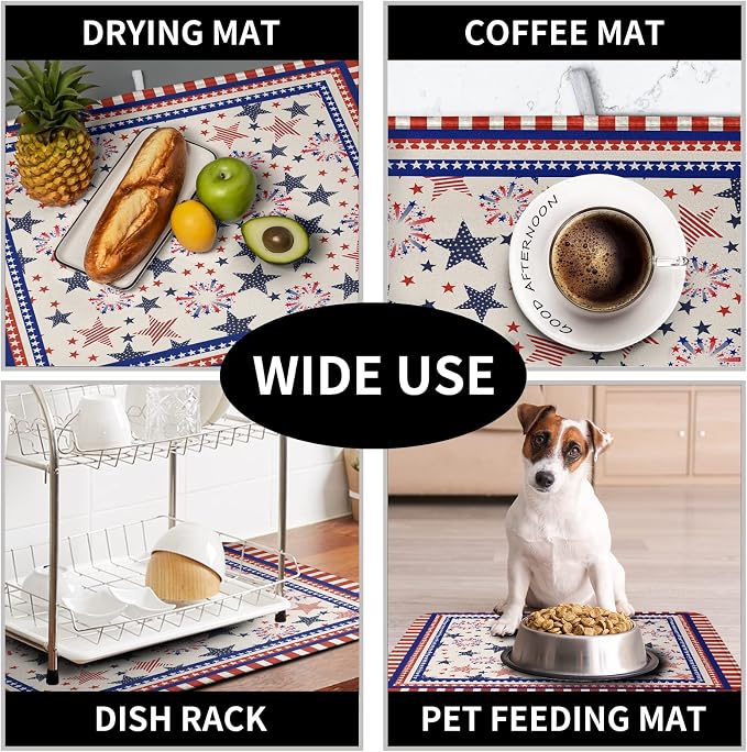 Happy 4th of July Patriotic Dish Drying Mat 16 x 18 Inch US Independence Day - Image 7