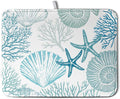 Summer Teal Dish Drying Mat for Kitchen Counter Nautical Coastal Blue Dishes by Kwlegh