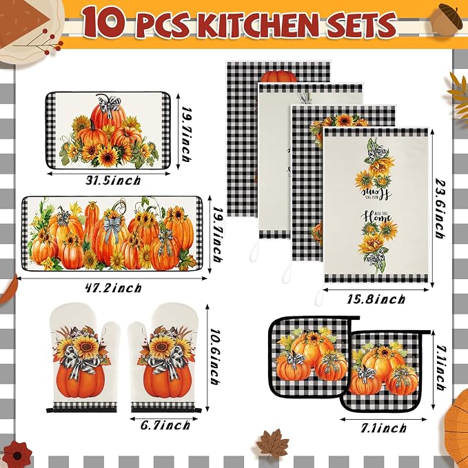 Fanfanwin 10 Pcs Thanksgiving Pumpkin Kitchen Decor Set Kitchen Towels Pot - Image 3