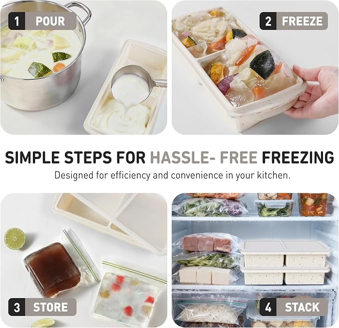 Silicone Freezer Tray with Lid Soup Freezer Container Molds with Steel - Image 6