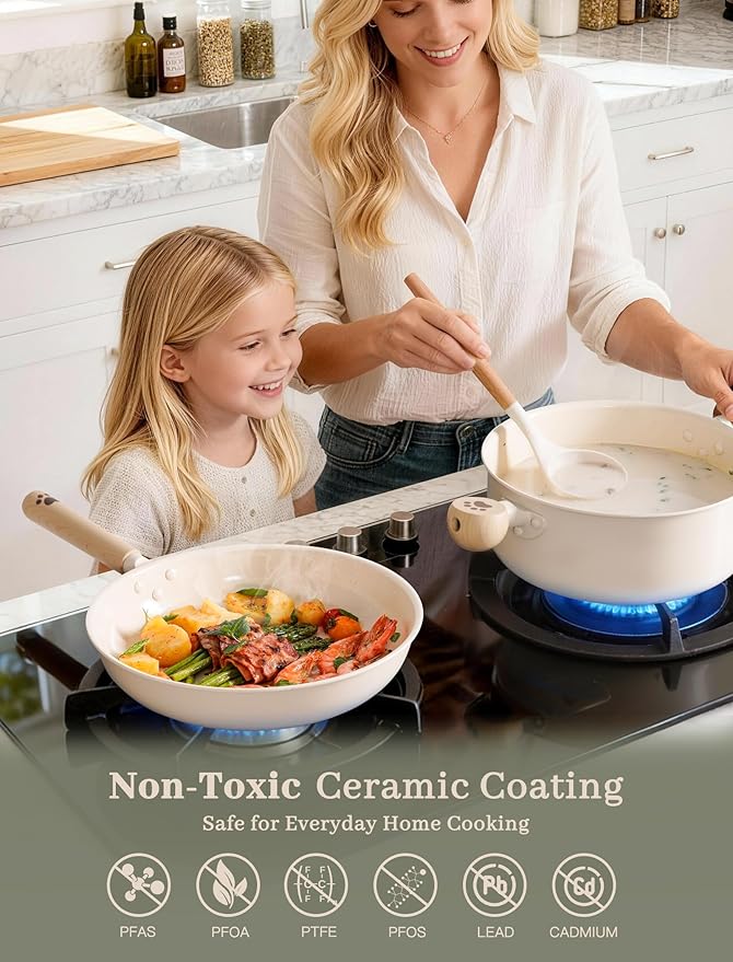 Astercook Pots and Pans Set Non Stick, Ceramic Cookware Set Non Toxic - Image 3