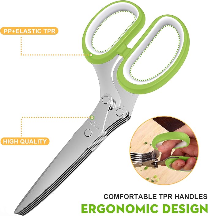 Herb Scissors with 5 Blades and Cover, Kitchen Herb Cutter with Cleaning Comb - Image 4