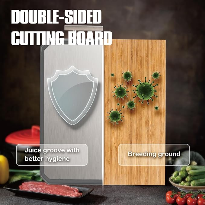 SNOWCLAD Stainless Steel Cutting Board, Double Sided Steel Cutting Board Set - Image 5
