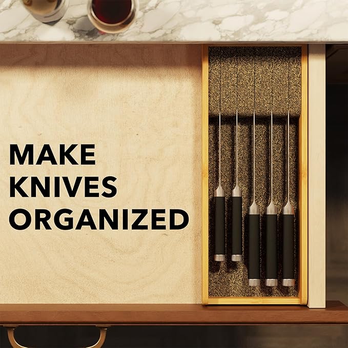 SpaceAid Knife Drawer Organizer Bamboo Insert Dock, Kitchen Steak Knives Holder - Image 3