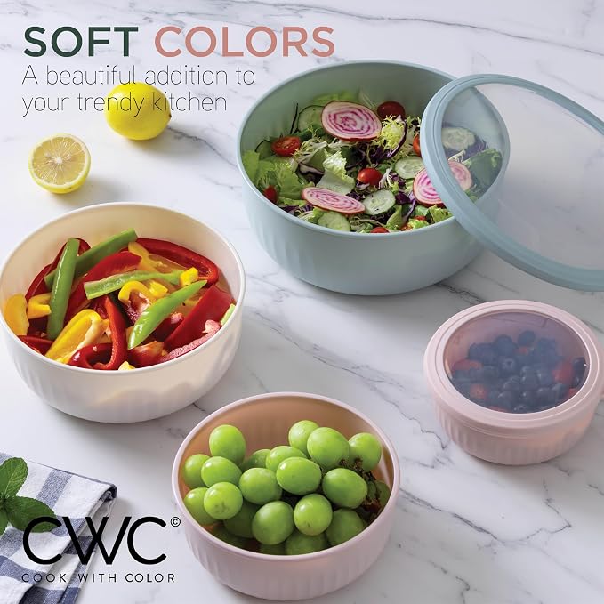 COOK WITH COLOR Prep Bowls with Lids- Wide and Deep Nesting Plastic Small - Image 3