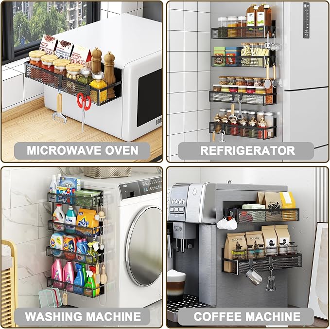 Aufworld Magnetic Spice Rack for Refrigerator, 4 Pack Magnetic Shelf, Fridge - Image 5