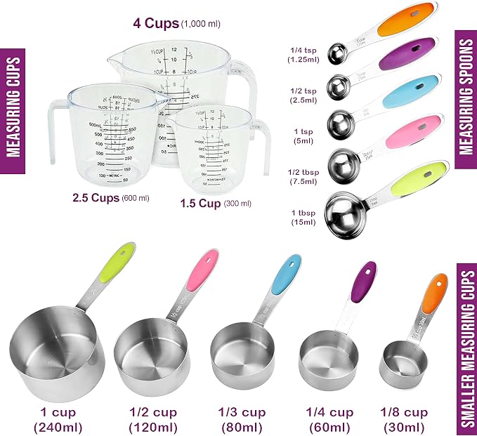 Measuring Cups and Spoons Set 13 Piece. Includes 10 Stainless Steel Measuring - Image 2