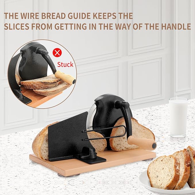 CAWIU Manual Bread Slicer with Hand Crank- Adjustable Thickness Bread Cutter - Image 3