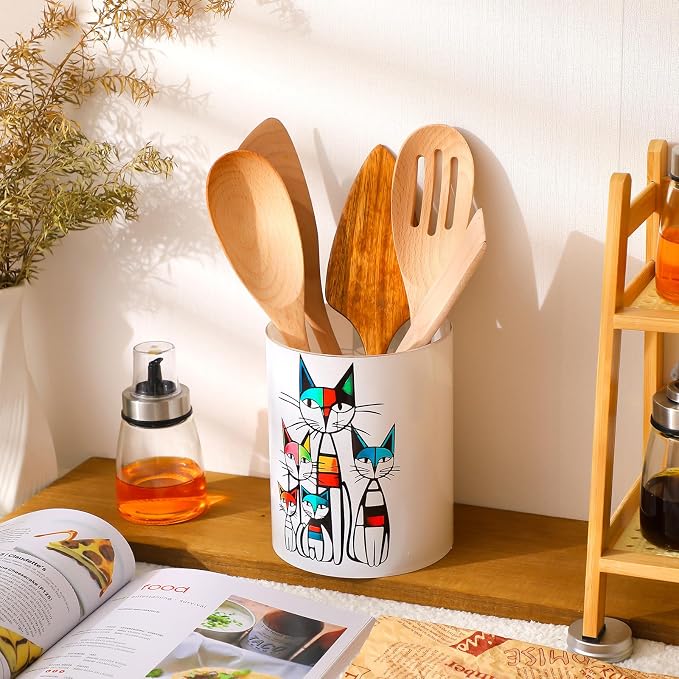WILLBOND Cat Kitchen Decor Acrylic Kitchen Utensil Holder Crock Spoon Organizer - Image 2