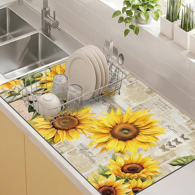 Kitchen Countertop Dish Drying Mat, Super Absorbent Coffee Bar Mat by Kuyig+Home