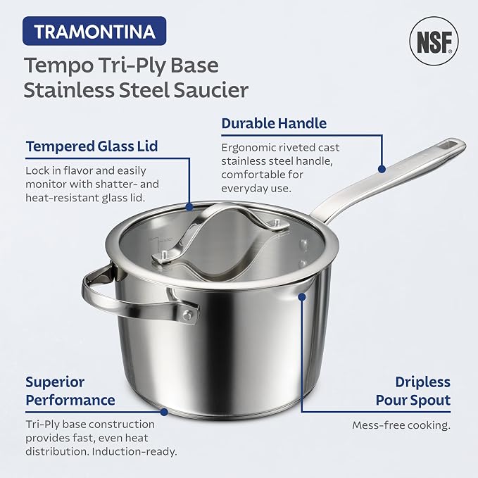 Tramontina Tempo Tri-Ply Base Stainless Steel 4-Quart Sauce Pan - Image 3