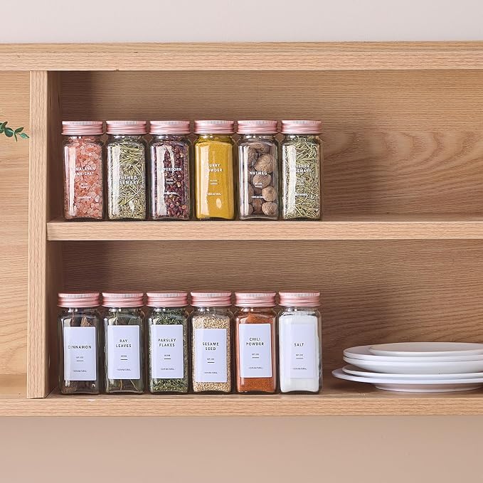 36 Pcs Glass Spice Jars with Labels and Pink Metal Caps, 4oz Empty Spice - Image 6