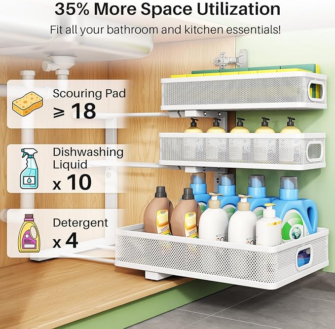 Kitstorack Under Sink Organizer, Slide out Storage Drawer Rack - Image 5