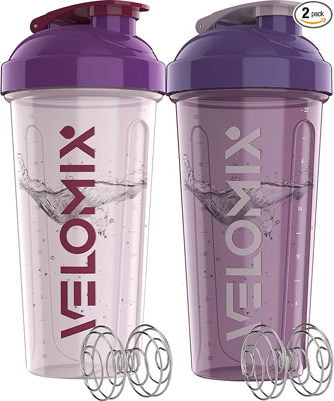 VELOMIX -2 Pack- 28 oz Protein Shaker Bottles by VELOMIX