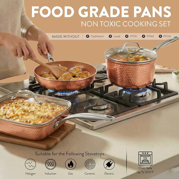 Gotham Steel Hammered 20 Pc Ceramic Cookware Set Nonstick, True Ceramic Pots - Image 6
