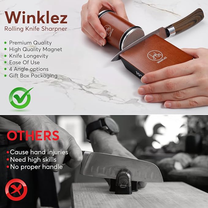 Rolling Knife Sharpener with Diamond and Ceramic Discs, Adjustable Kitchen - Image 6
