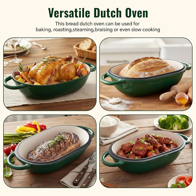 2 QT Oval Dutch Oven for Bread Baking, Enamelled Cast Iron Bread Oven for - Image 7