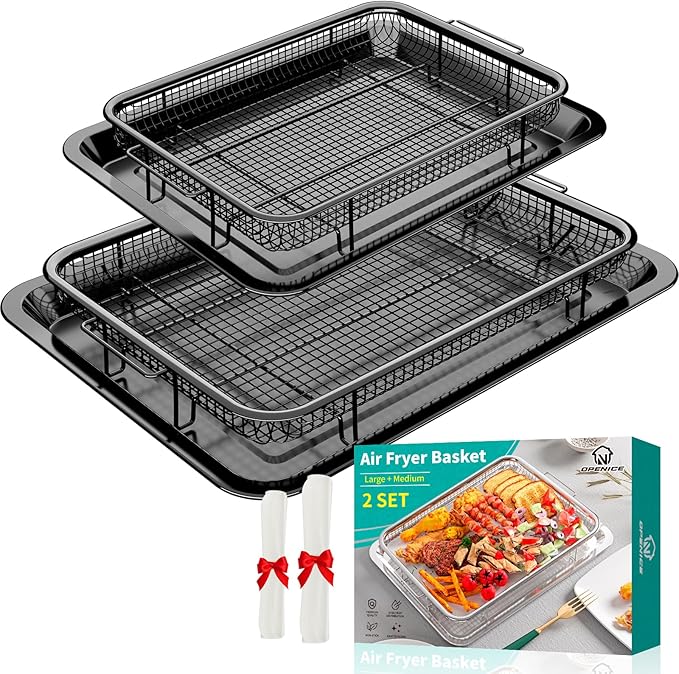 Air Fryer Basket, OPENICE 2 Set Air Fryer Pan and Crisper Tray by OPENICE
