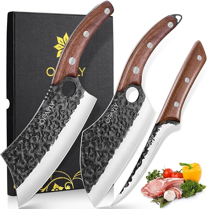 3PCS Hand Forged Butcher Knife Set Meat Cleavers, Serbian Chef Knife Viking by OPAYLY