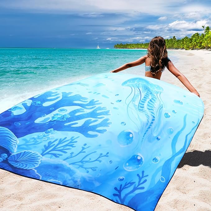 WIWIGO Beach Blanket Waterproof Sandproof Beach Mat 79" X 83"/10'x9'for 2-8 - Image 5