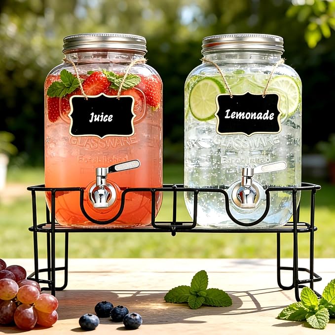 1 Gallon Glass Beverage Dispenser, 2 Pack Glass Drink Dispensers - Image 2