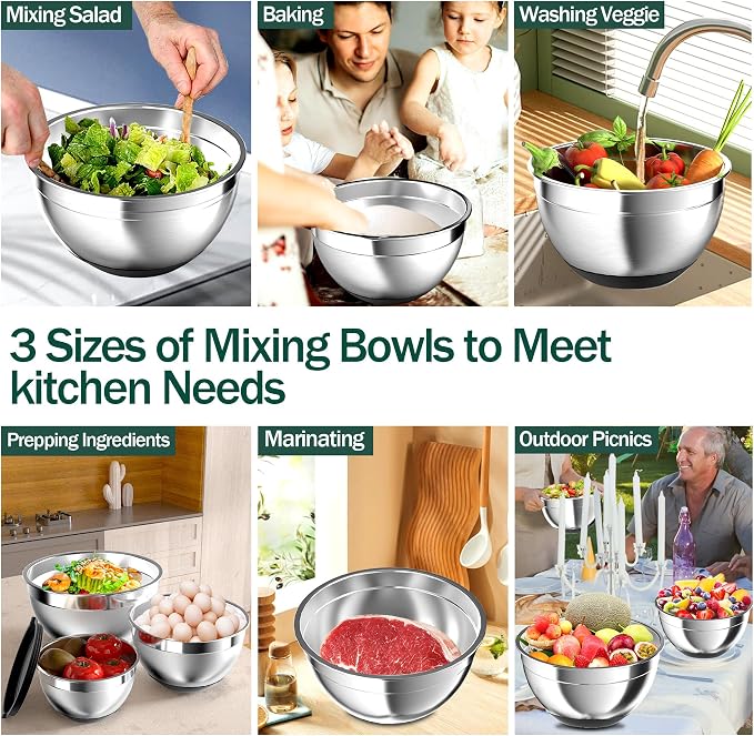 Nicdiet Mixing Bowls with Airtight Lids, Stainless Steel Mixing Bowl Set with 3 - Image 6