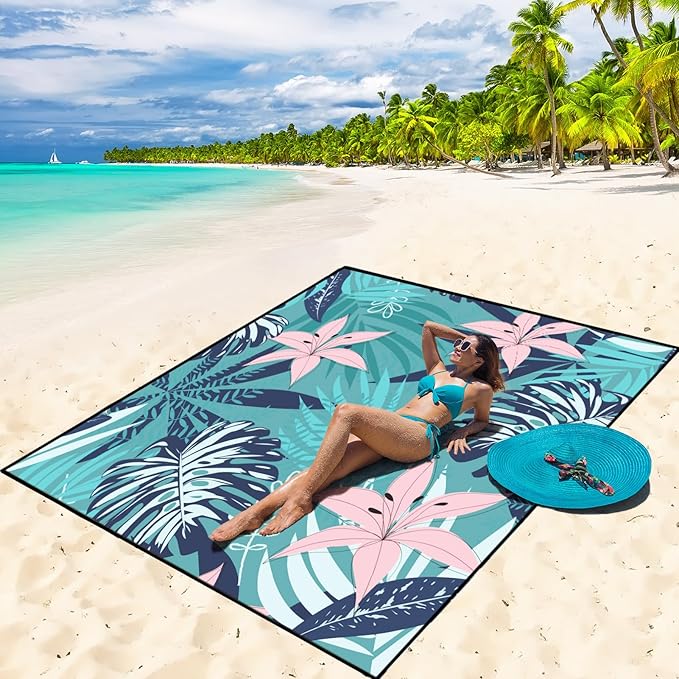 WIWIGO Beach Blanket Waterproof Sandproof Beach Mat 79" X 83"/10'x9'for 2-8 by WIWIGO