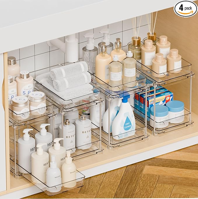 Yieach 4 Pack Under Sink Organizers and Storage, Two Tier Pull Out Cabinet by Yieach
