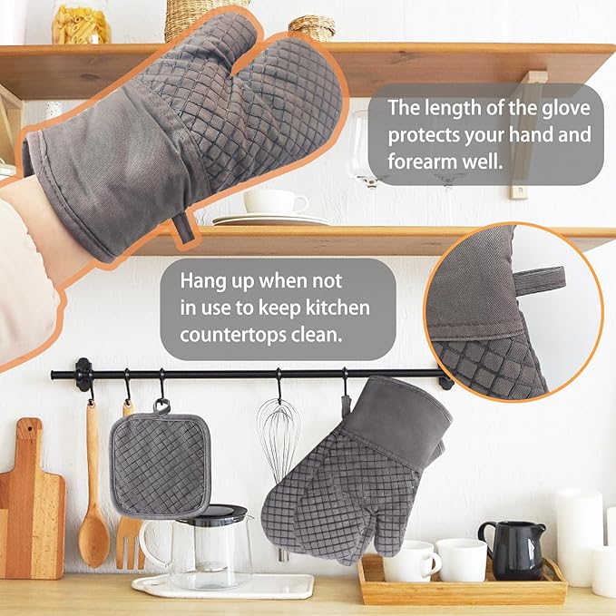 4 Pcs Oven Mitts and Pot Holders, High Heat 500°F Resistant Glove Potholder - Image 4