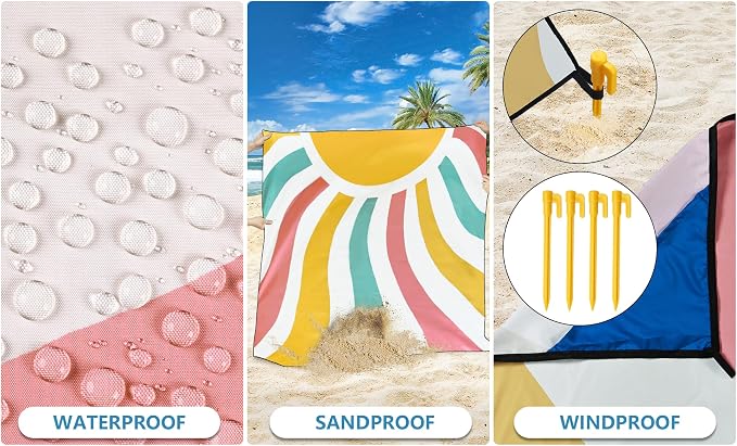 HIHOHO Beach Blanket Waterproof Sandproof Extra Large Beach Mat 79" X - Image 3