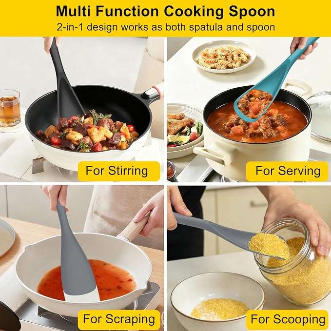 Beijiyi 3 Pack Silicone Cooking Spoons, 12.6 In Multifunction Spatula Spoon - Image 6