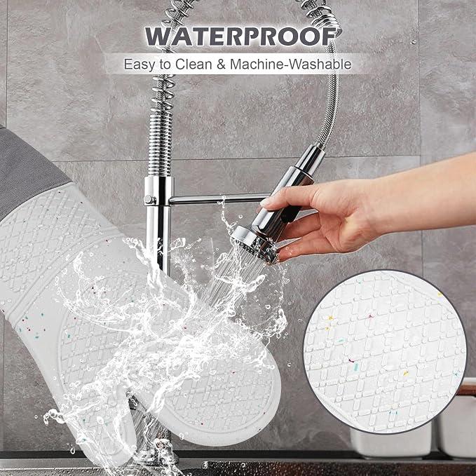 Extra Long Oven Mitts and Potholders 6Pcs Set, 500°F Heat Resistant Kitchen - Image 5