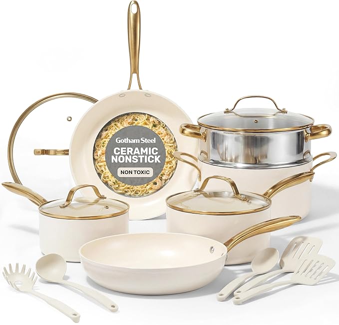 Gotham Steel 15 Pc Ceramic Cookware Set, Ceramic Pots and Pans Set Non Stick by GothamSteel