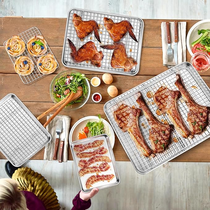P&P CHEF 16 + 12.5 + 10.4 + 9 Inch Baking Sheet and Rack Set, Oven & Dishwasher - Image 7