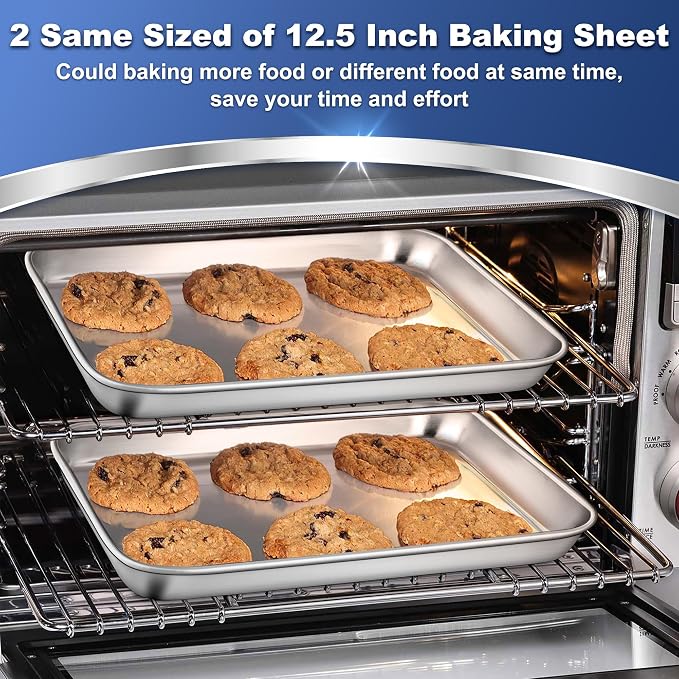 P&P CHEF 12.5 Inch Baking Cookie Sheet, Oven Pan Tray Stainless Steel Sheet Pan - Image 4