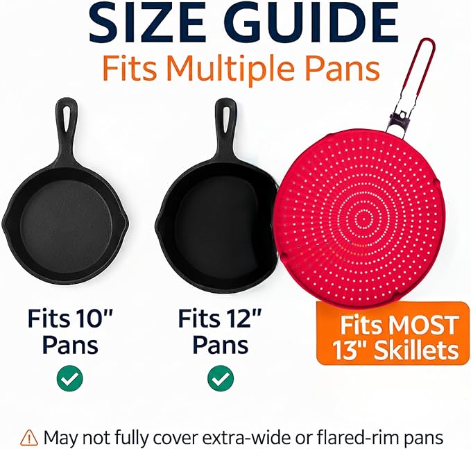 Silicone Splatter Screen for Frying Pan, 13” Red – Grease & Oil Splatter Guard - Image 9