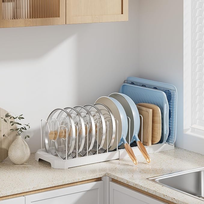 MUDEELA Pot Lid Organizer Rack for Cabinet, Expandable Pots and Pans Organizer - Image 4