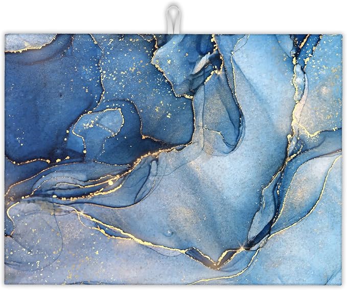 Blue Gold Marble Dish Drying Rack Mat by UIUPRO