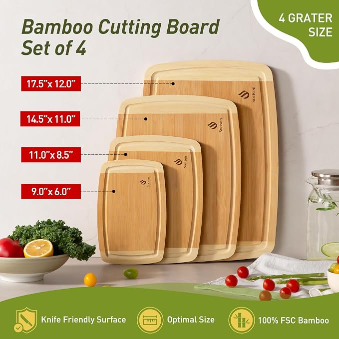 Bamboo Cutting Board Set Non Slip Feet Over Sink Men Husband Birthday Christmas - Image 3