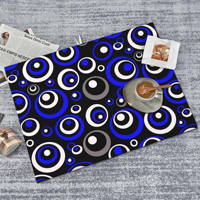 Blue Black White Geometric Circle Dish Drying Mat - Image 3
