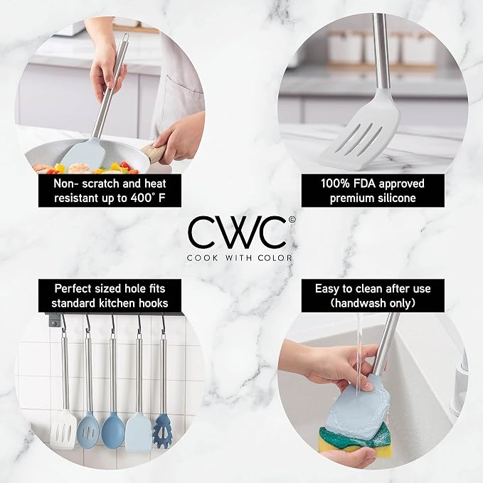 COOK WITH COLOR Silicone Cooking Utensils, Kitchen Utensil Set, Cooking Utensils - Image 3