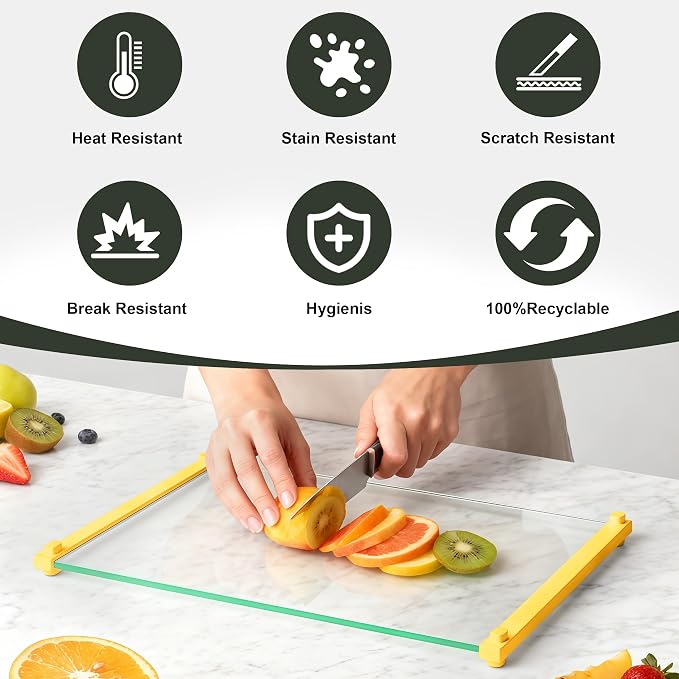 LANGBOHOS Small Glass Cutting Board, Silicone Grip, Heat-Resistant, Dishwasher - Image 3