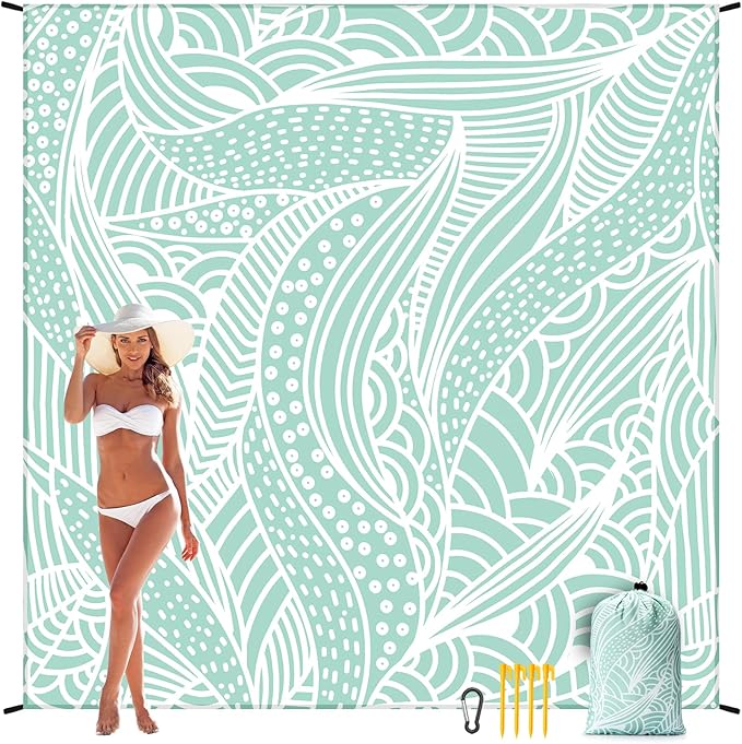 WIWIGO Beach Blanket Waterproof Sandproof Beach Mat 79" X 83"/10'x9'for 2-8 - Image 5