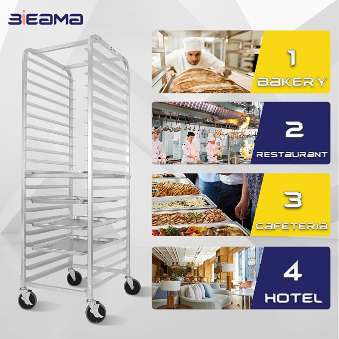 BIEAMA 20-Tier Sheet Pan Rack, NSF Bun Pan Rack, Aluminum Bakery Rack, Home - Image 8