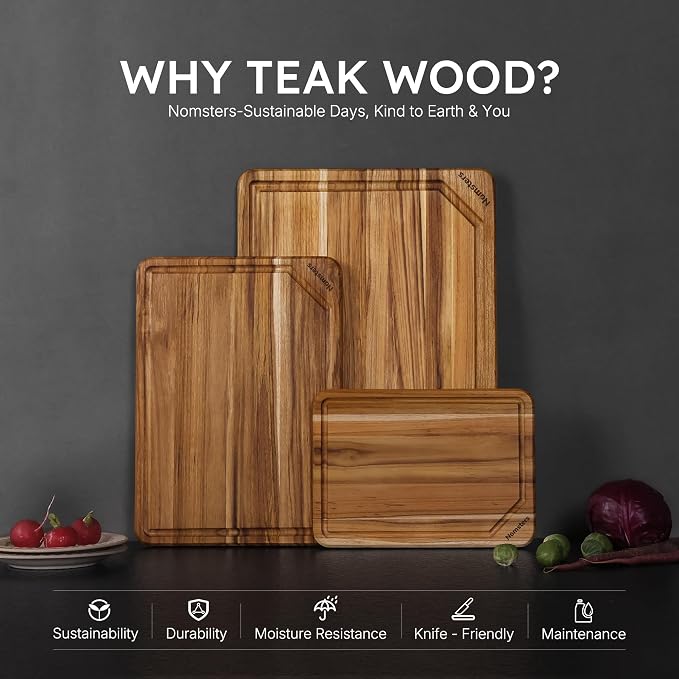 3 Pack Teak Wood Cutting Board Set - Image 3