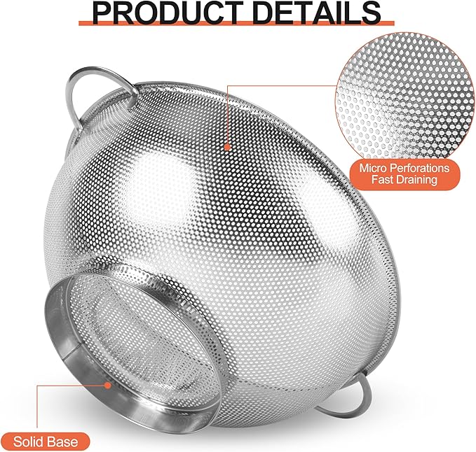 Kaishun Colander Stainless Steel 3-Quart, Strainer - Image 3